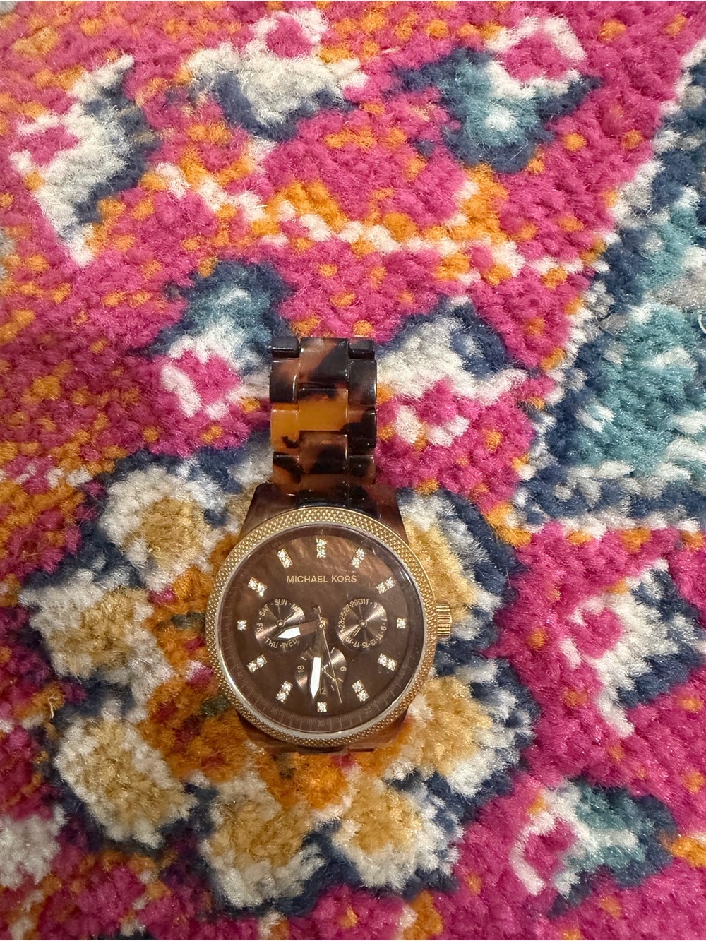 Michael Kors Tortoiseshell Acetate Bracelet Watch with Gold-Tone Case